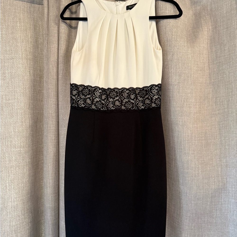 White House Black Market Black and Cream Midi Dress